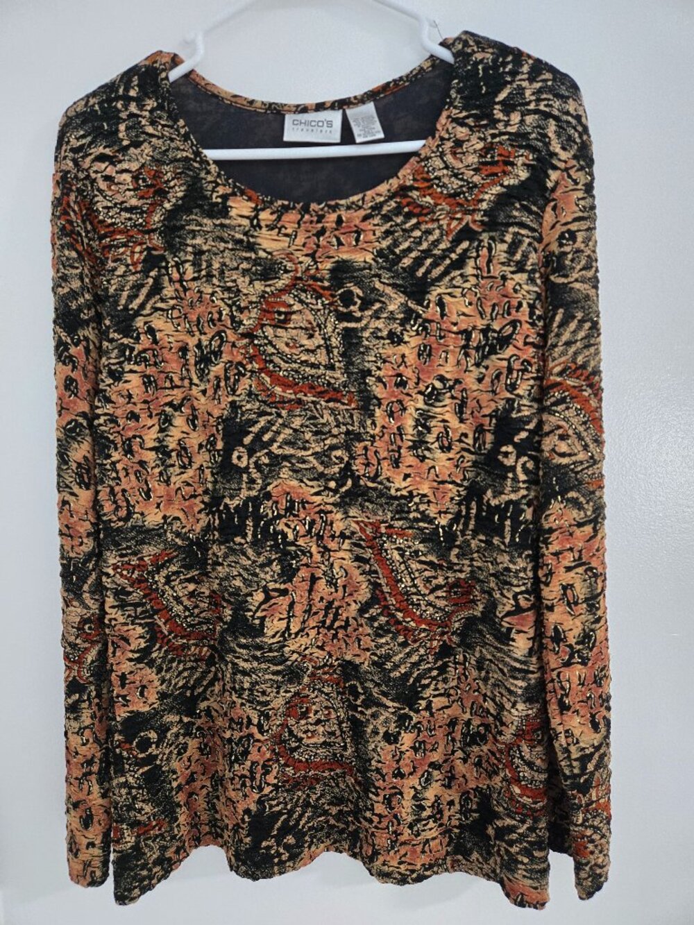 Chico’s Vintage Abstract Textured Long-Sleeve Top Multicolor Size 1